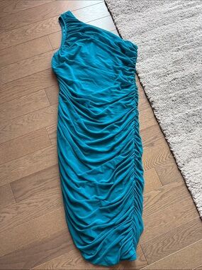 Teal One-Shoulder Ruched Women’s Dress